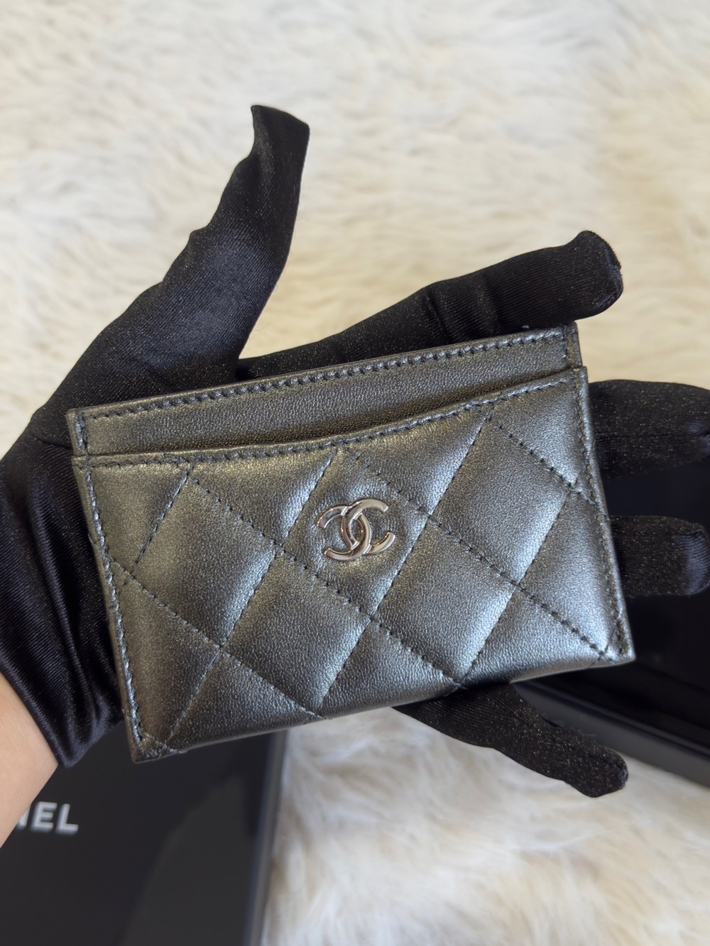 CHANEL Black Quilted CC Logo Card Holder